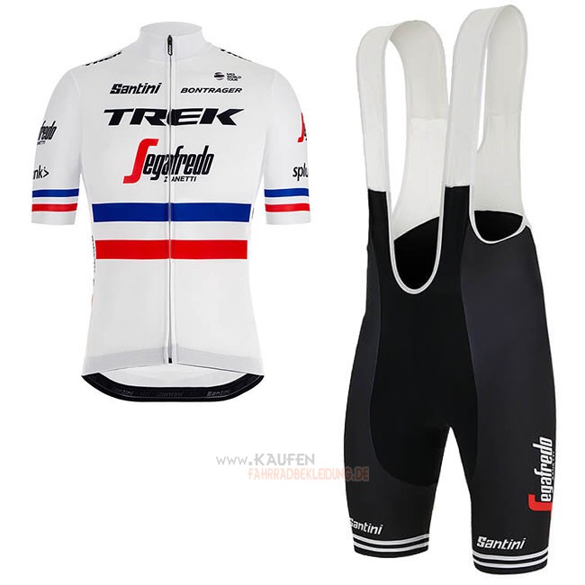 Trek Segafredo Campione Francia Kurzarmtrikot 2018 und Kurze Tragerhose Wei